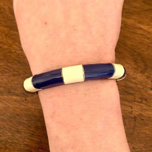 J.Crew | Enamel Hinge Bangle | Blue/Cream | 2.5” Diameter - Picture 3 of 3